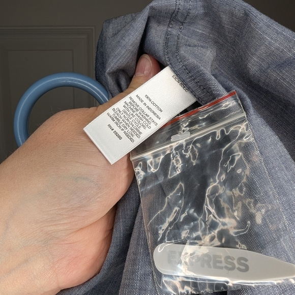 Express Button Down Shirt Men's Large Fitted Gray Blue Long Sleeve Cotton NWT - Picture 6 of 7